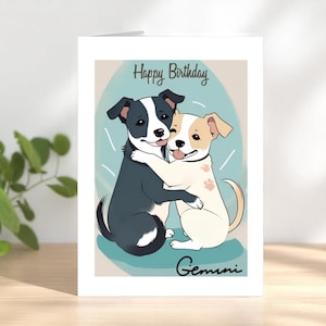 Niedliche Hunde Themen Zwilling Sternzeichen Sternzeichen Karte, Gemini Geburtstagskarte für Hundeliebhaber, Horoskop Geburtstag, Astrologie Geburtstagskarte