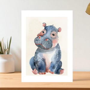 Jolie carte d'hippopotame pour toute occasion, carte d'anniversaire avec illustration aquarelle d'hippopotame, carte de voeux pour amoureux de la faune