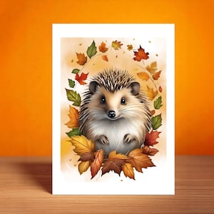 Autumn Hedgehog Greetings Card: Wildlife Notelet for Any Occasion, Autumnal Birthday Card