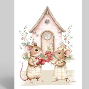 Carte d'anniversaire avec deux petites souris, carte de remerciement souris mignonne, carte pour les amateurs de souris, carte de voeux aquarelle souris