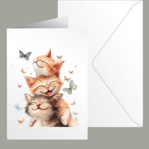 Three Kittens Card – Cute Cat Card for Birthday, Thank You, or Just Because – Adorable Kitty Illustration image 5
