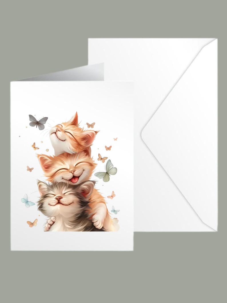Three Kittens Card – Cute Cat Card for Birthday, Thank You, or Just Because – Adorable Kitty Illustration image 5