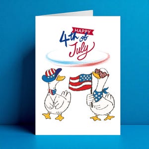 Carte du 4 juillet avec de drôles d'oies, carte pour le jour de l'indépendance, célébration des États-Unis, joyeux 4 juillet américain, Silly Goose