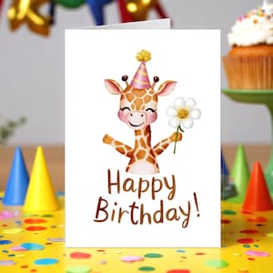 Giraffe verjaardagskaart voor kinderen, gelukkige verjaardag girafkaart voor jongens of meisjes, gepersonaliseerde kaart, verjaardag kind, girafliefhebber