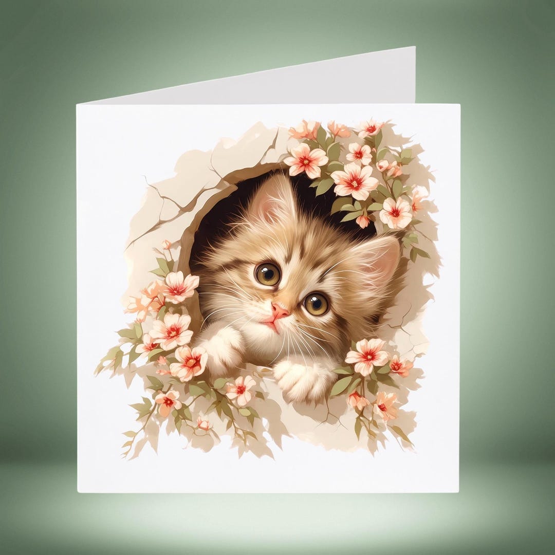 Kitten Birthday Card for Cat Lovers, Cute Cat Greeting Card Kids ...