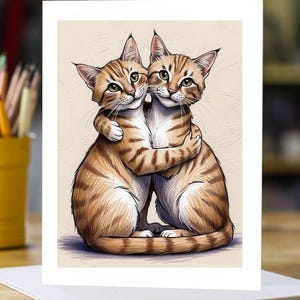 Cartão de aniversário para amantes de gatos, cartão com dois gatos, cartão de agradecimento dos gatos, cartão de felicitações de dois gatinhos para ela