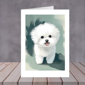 Carte d'anniversaire Bichon Frise pour les amoureux des chiens - Jolie carte de voeux duveteuse pour chiot blanc, intérieur vierge, cadeau parfait pour les amoureux des animaux de compagnie