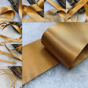 Berisfords Premium-Qualität, UMWELTFREUNDLICH RECYCLING Shade 20 Old Gold Doppelseitiges Satinband. Wählen Sie Länge und Breite