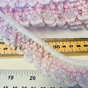 3cm/1.25 Pretty Nottingham Gathered Frilled Lace Trim Perfect for Dress Making, Sewing, Crafts. Choice of Shade & Length white/pink