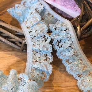3cm/1.25 Pretty Nottingham Gathered Frilled Lace Trim Perfect for Dress Making, Sewing, Crafts. Choice of Shade & Length Baby blue