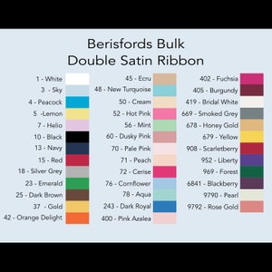 Rouleaux de ruban de satin double face 50 mètres ou 100 mètres Berisfords Respectueux de l'environnement Couleur et largeur au choix Fabriqué au Royaume-Uni