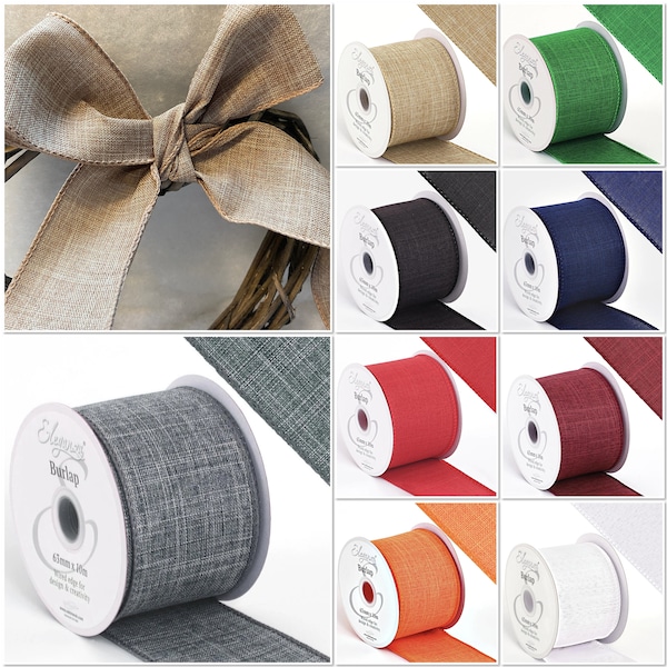 63MM Luxury Wired Edged Burlap Choice of Colours. Stunning Range of Colours. Perfect for Hand Tied Bows, Gift Wrapping