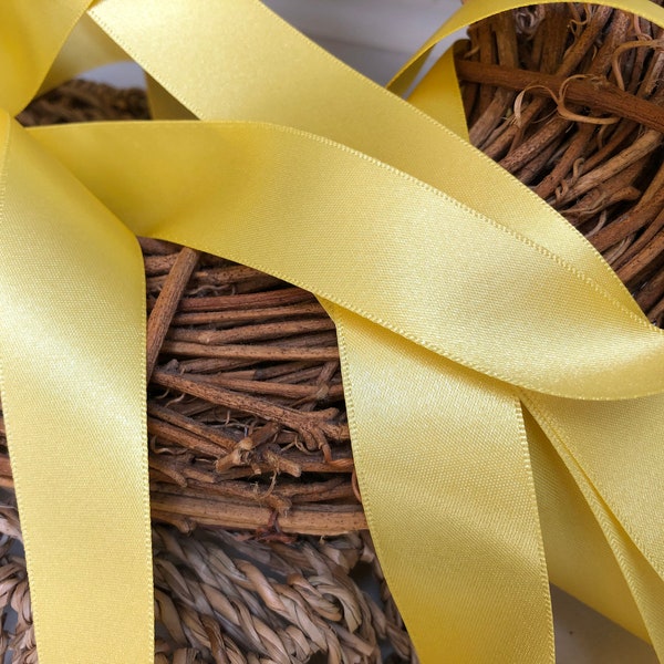 Berisfords premium Quality ECO FRIENDLY RECYCLED Shade 679 Yellow Double Faced Satin Ribbon. Choose Length & Width.Made in the Uk