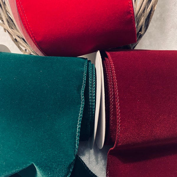 100mm/4" Luxury Wired Edge Velvet Ribbon Dark Green Red Burgundy Purple Perfect for Bows, Gift wrapping, Decorative Projects