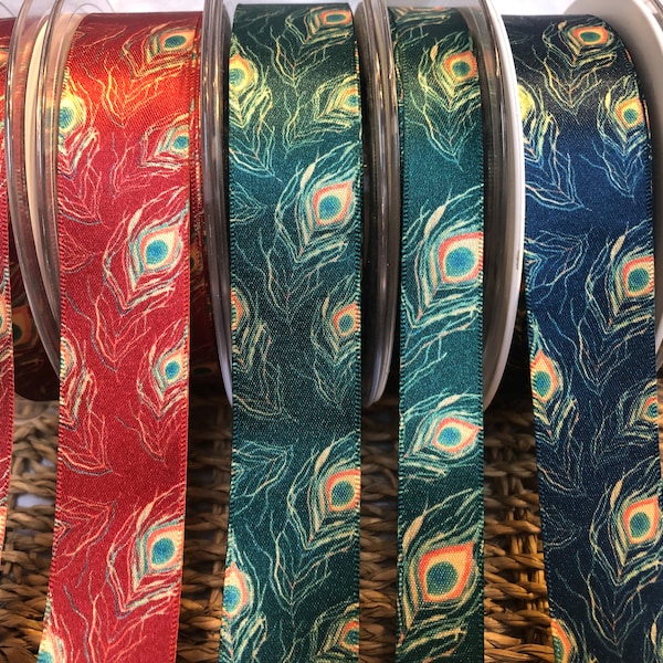 Berisfords Peacock Feather Luxury Satin Ribbon. Perfect for Cards, Gift wrapping, Table Decorations...