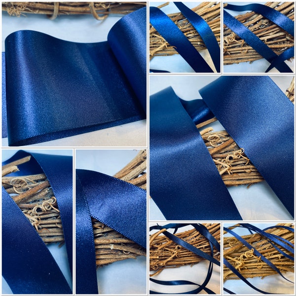 Berisfords premium Quality ECO FRIENDLY RECYCLED Shade 13 Navy Blue  Double Faced Satin Ribbon. Choose Length & Width. Made in the Uk.