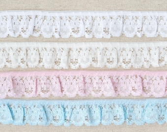 3cm/1.25" Pretty Nottingham Gathered Frilled Lace Trim Perfect for Dress Making, Sewing, Crafts. Choice of Shade & Length