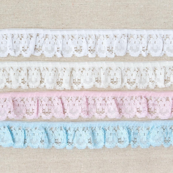 3cm/1.25" Pretty Nottingham Gathered Frilled Lace Trim Perfect for Dress Making, Sewing, Crafts. Choice of Shade & Length