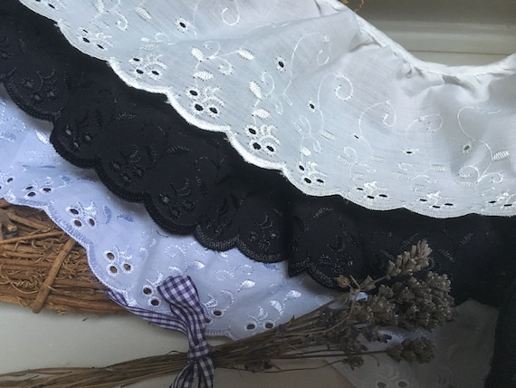 Premium Quality Cotton Broderie Anglaise Flat Lace Choose Length Colour /& Width