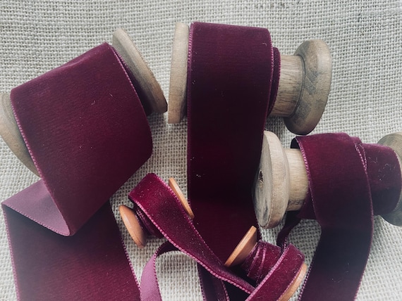 Burgundy Nylon Velvet Ribbon, Berisfords Luxury Craft Ribbon