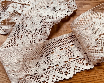 70mm Deep Cream Crochet Style Lace Trimming Priced Per Metre Perfect for Sewing and Crafts
