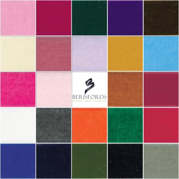 Berisfords Luxury Velvet Ribbon Choice of 40 Shades in 9mm 16mm 22mm 36mm 50mm Widths.Perfect for Crafts, Sewing, Gift Wrapping