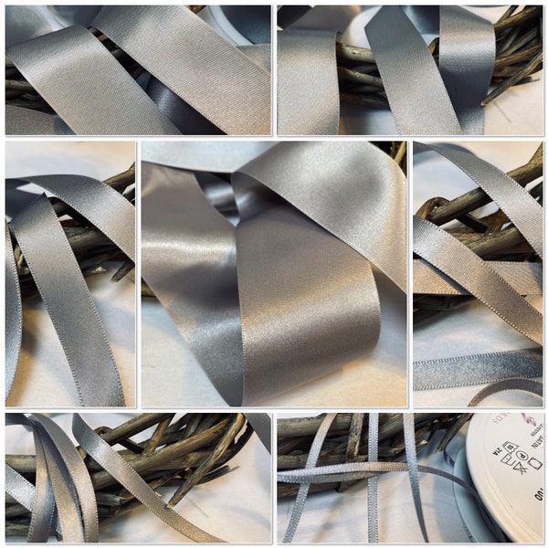 Berisfords premium Quality ECO FRIENDLY RECYCLED Shade 9795 Slate [medium] Grey Double Faced Satin Ribbon. Choose Length & Width