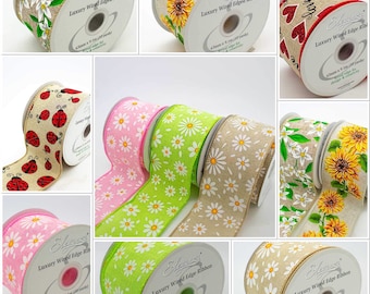 Simply Gorgeous 63mm Wired Ribbon. Spring Designs. Ribbon For All Occasions.Perfect For Bows & Gift Wrapping. Priced Per Metre