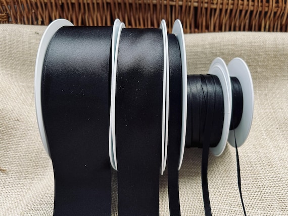 Berisfords Shade 10 Black Double Faced Satin Ribbon. Choose Length & Width. Premium Quality ECO FRIENDLY Made in the Uk.