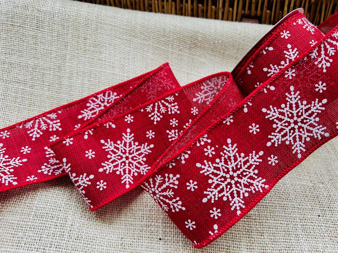 Snowflake Ribbon Pattern Luxury Burlap Snowflake Wired Ribbon Nordic Style Choice of Burgundy or ...