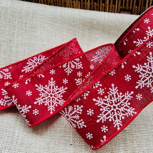 Ruban filaire luxueux en toile de jute, flocon de neige, style nordique, au choix bordeaux ou rouge, largeur 63 mm, parfait pour les couronnes, les nœuds et les projets d'artisanat