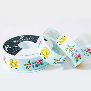 Berisfords 25 MM Céu Azul Casamento Carro Recém Casado Fita Impressa Perfeita Para Casamentos ou Presentes Especiais