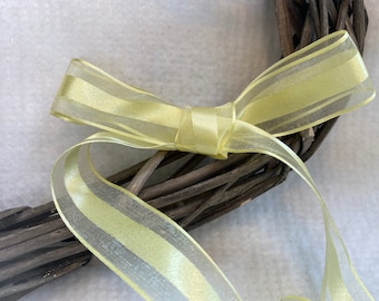 Best Quality 25mm/1" Soft Yellow Satin Stripe Organza Sheer Woven edge Ribbon Choose Length.