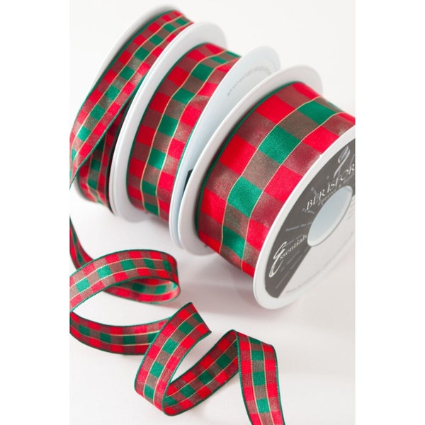 NEW Berisfords Merriment Ribbon Red and Green Tartan Choice of Widths