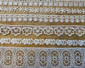 Beautiful Selection White Guipure Lace Trimming. Choice of Designs in Various Widths. Priced Per Metre. Dress making, Sewing, Crafts