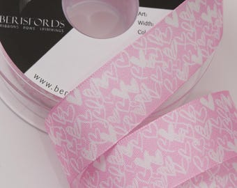 Berisfords Happy Hearts Ribbon 25mm Width Perfect For Spring and Summer Crafts Special Gifts
