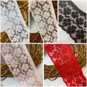 Nottingham Flat Lace Trimming 8cm Width Pretty Floral Design Choice of Red  Black  Ivory White Pink