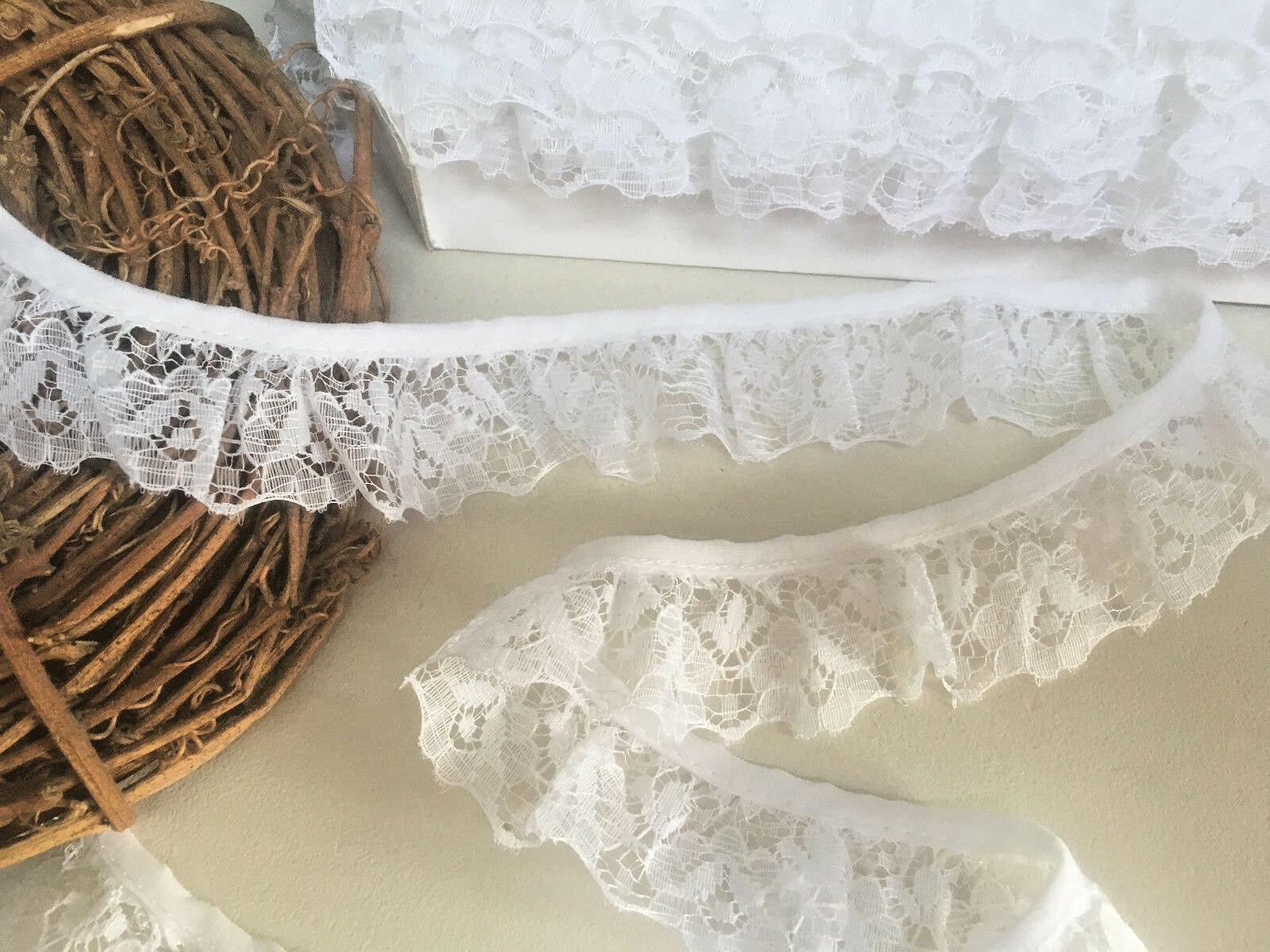 Preety 2.2cm/7/8 White Ribbon Slot Broderie Anglaise Flat Lace
