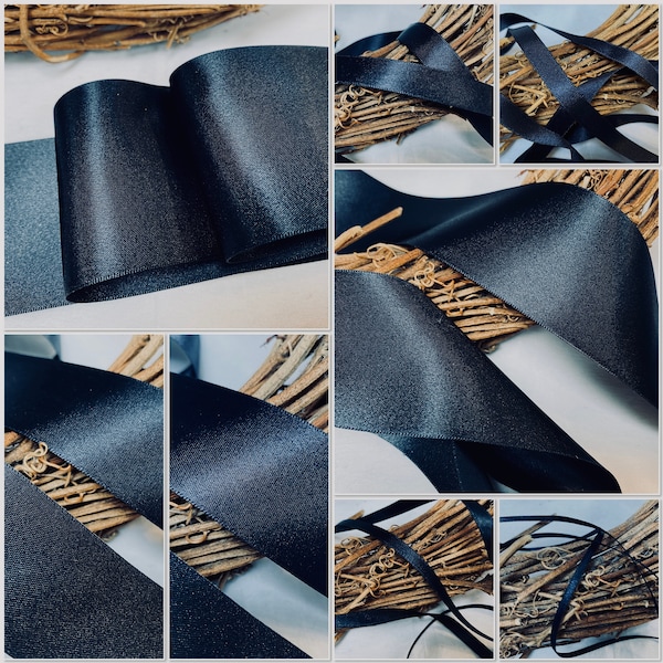 Berisfords premium Quality Shade 674 Midnight Blue [very dark navy] ECO FRIENDLY RECYCLED Double Faced Satin Ribbon. Made in the Uk