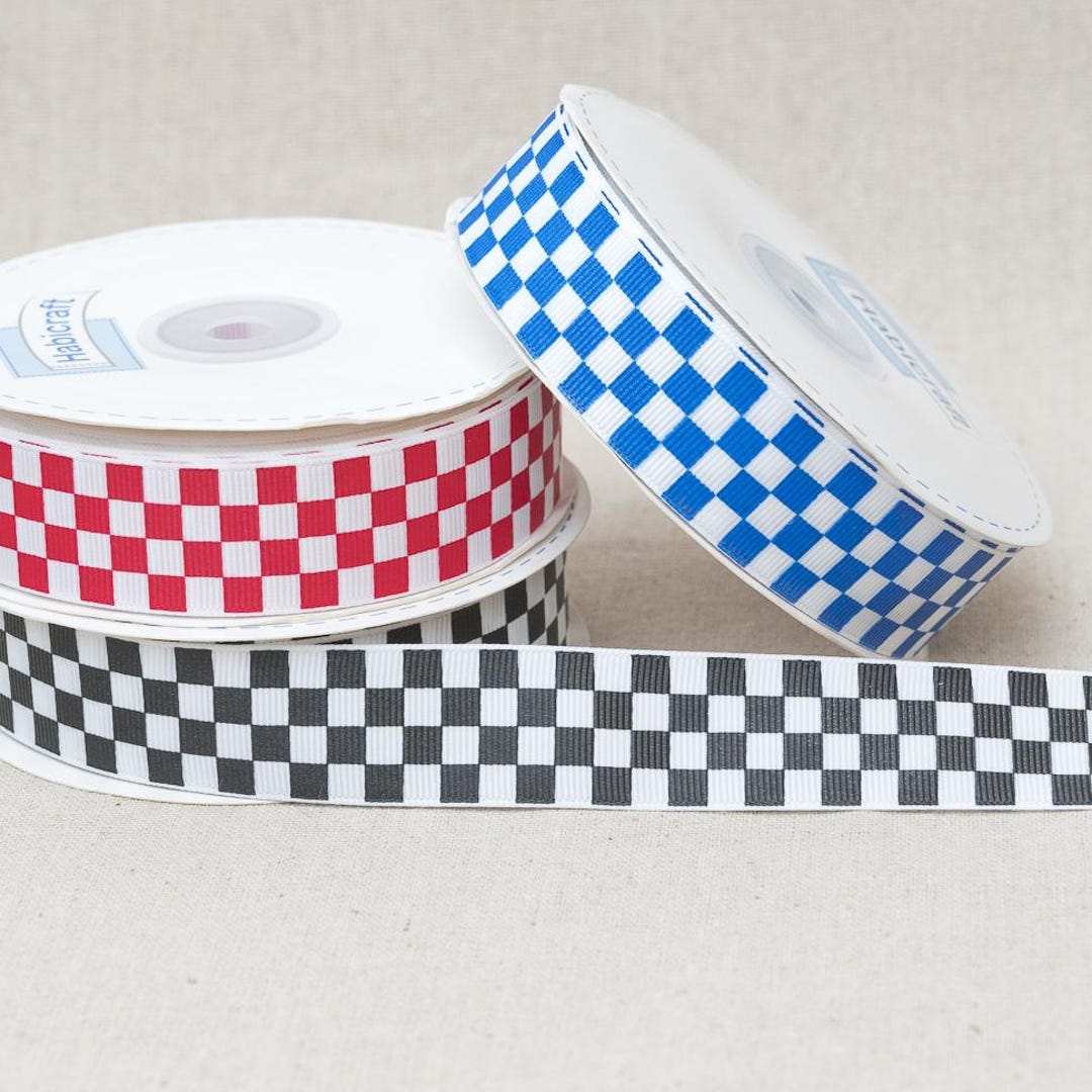 Chequered Flag GROSGRAIN Ribbon Choice of 15mm or 25mm Widths in 3 ...