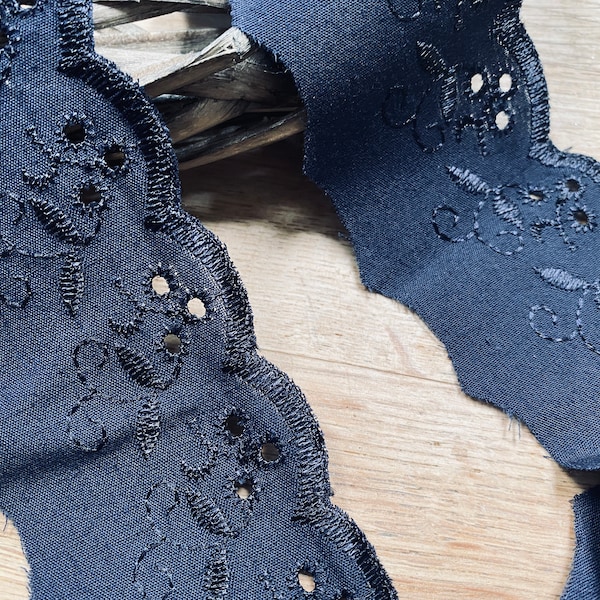 Navy Blue Flat Broderie Anglaise Lace Trimming Premium Quality Perfect for Dress Making and Crafts