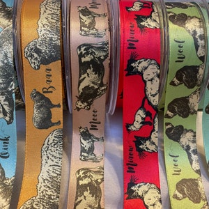 Berisfords Farm Yard Animal Country Chic 25mm Double Satin Printed Ribbon. Choice of Colour and Designs
