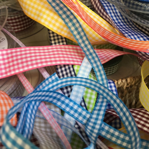 Berisfords Gingham Check Ribbon 5, 10, 15, 25, 40mm widths. Choice of 18 Colours. Short lengths or Full Rolls