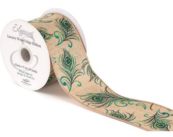 Simply Gorgeous Eleganza Wired Edged Ribbon Natural Peacock Luxury Burlap 63mm Width Perfect For Bows & Gift Wrapping