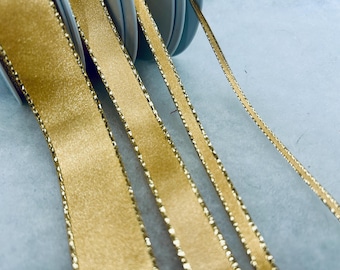 Berisfords Honey Gold with Gold Edge Double Satin Ribbon 3mm 7mm 15mm or 25mm Widths   Ideal for Crafts, Gift wrapping