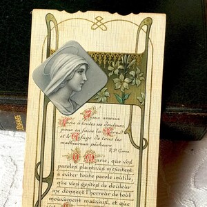 Image pieuse prière Vierge Marie ancien français catholique, carte religieuse dévotion Marie vintage, carte missel collection cadeau