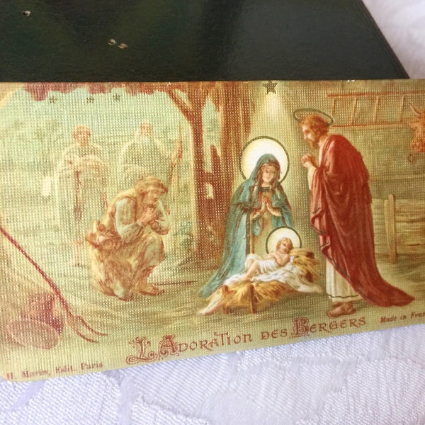 1910s Image pieuse Jésus Noël vintage français, carte religieuse catholique Nativité Jésus Sainte Famille, image sainte missel, cadeau