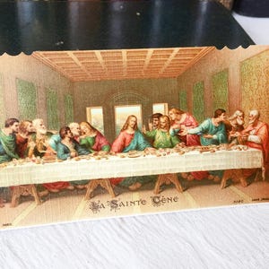 Image pieuse Jésus vintage communion, carte religieuse Jésus  La Cène ancien français catholique,  carte missel collection cadeau