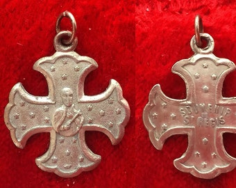 Rare Antique Saint Francis Regis of the Jesuit order religious medal, catholic Saint cross pendant, silver metal, collection