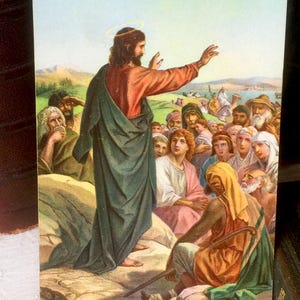 Image pieuse Jésus vintage carte postale religieuse catholique Jésus Sermon sur la montagne, collection, cadeau religieux